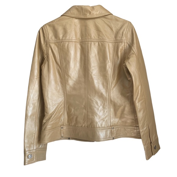 ST. JOHN SPORT BY MARIE GRAY Champagne/Gold 100% Leather Jacket size Medium - Picture 2 of 6